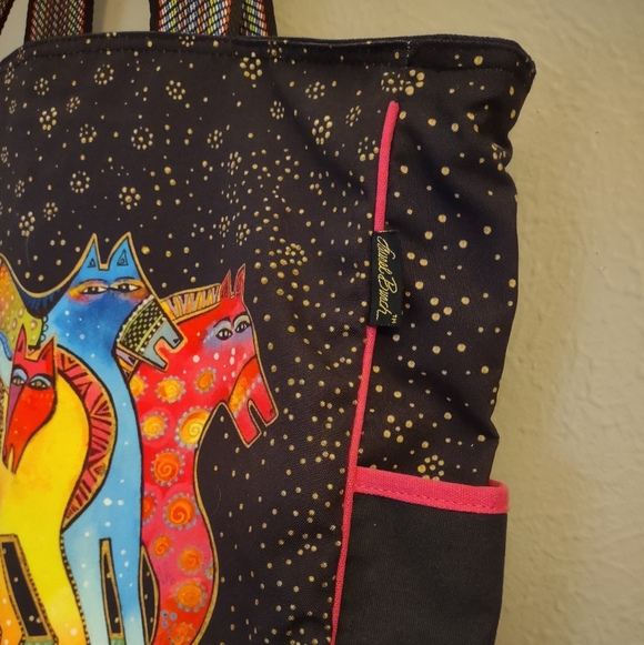 Laurel Burch Large Canvas Shoulder Tote Bag -  Caballos de Colores Design - Picture 7 of 13
